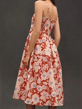 Anthropologie Red Floral Midi Sundress with Spaghetti Straps